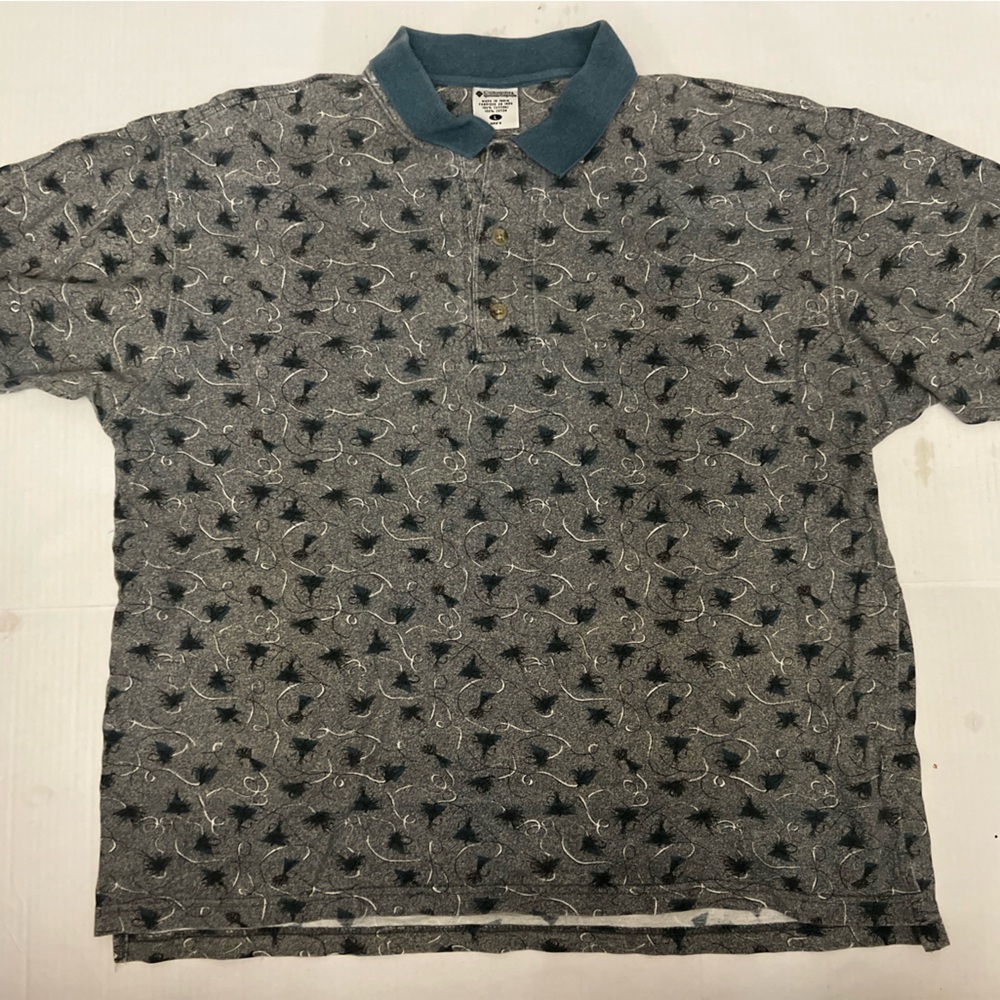 Vintage Columbia patterned polo button short sleeved shirt